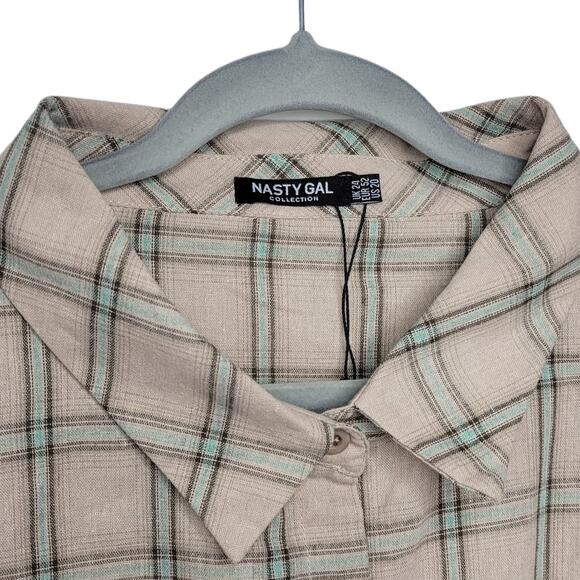 Nasty Gal Collection Oversized Plaid Check Woven Button Down Shirt Women Sz 20 - Picture 4 of 5